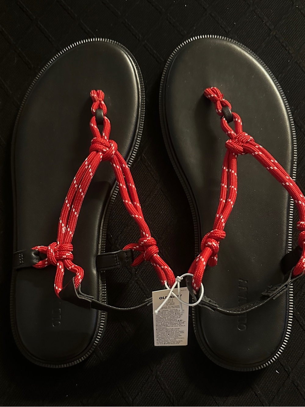 Old Navy Black Footbed Sandals with Red Rope Straps